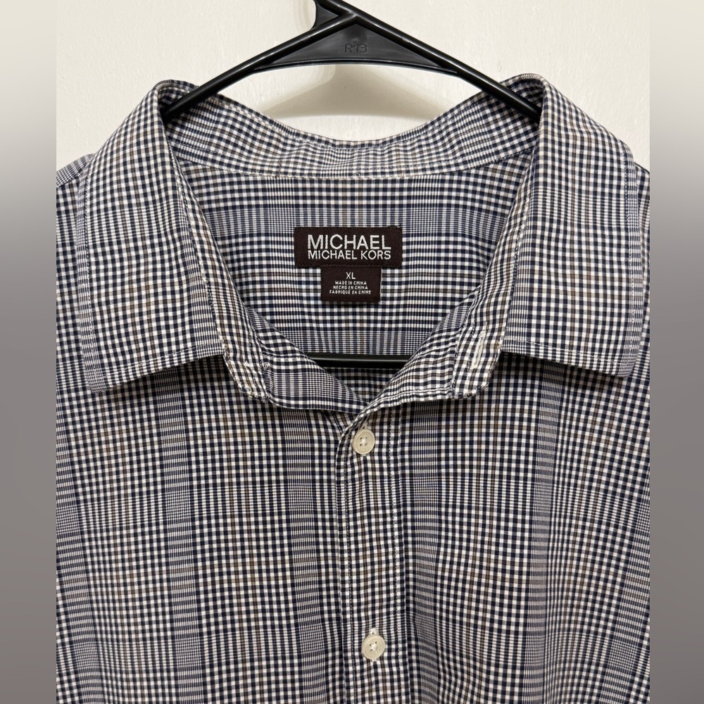 Michael Kors Men XL Blue Check Button Down Shirt Long Sleeve Cotton - Picture 3 of 6